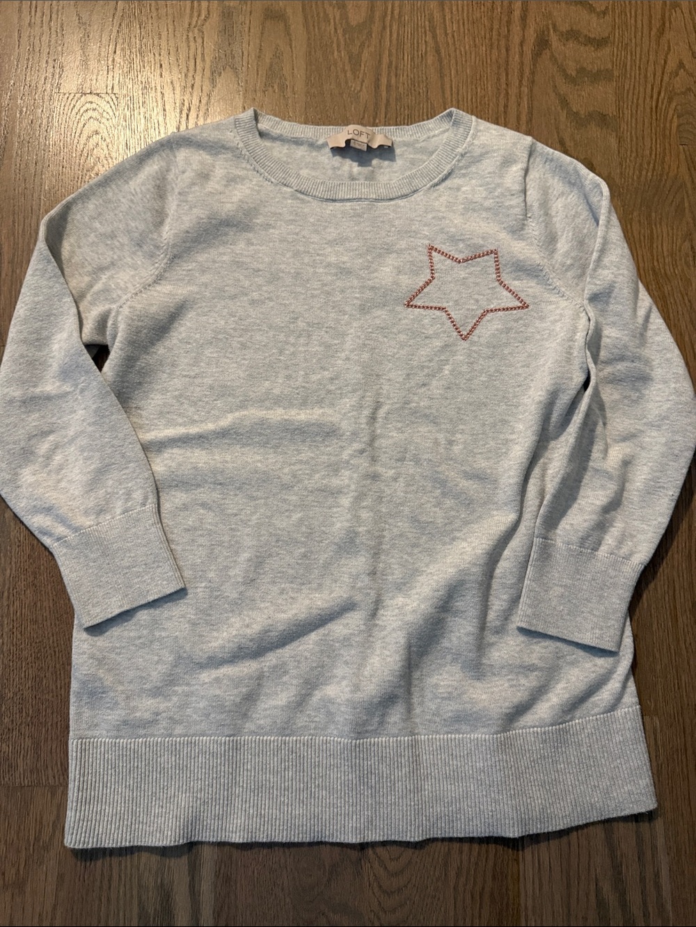 LOFT Light Blue Crewneck Sweater with Star Accent
